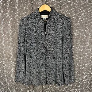 Jeanne Alexander‎ Zip Front Jacket Black White Patterned Stretch